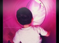 toddler on slide