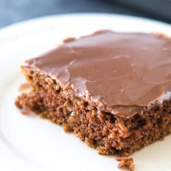 chocolate texas sheet cake on a plate