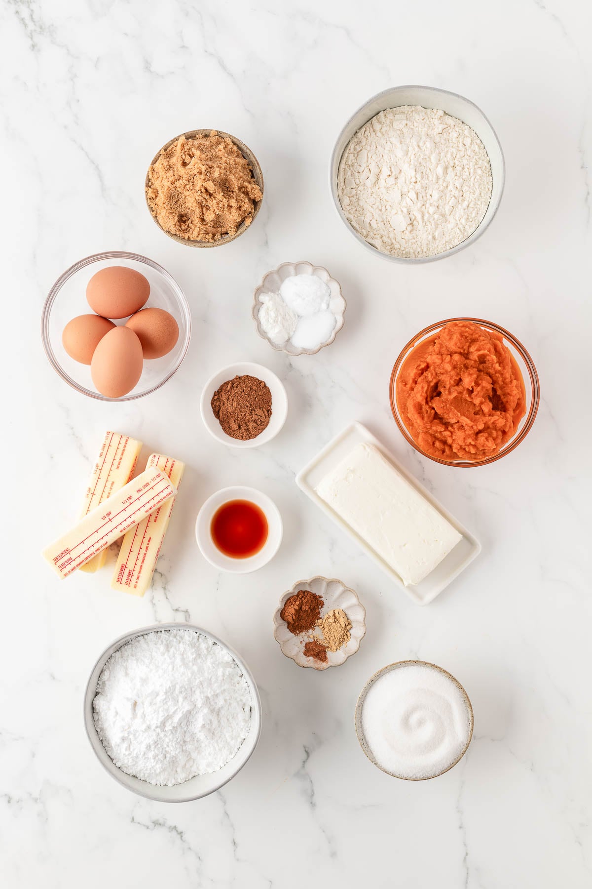 overhead shot of ingredients for pumpkin cupcakes recipe