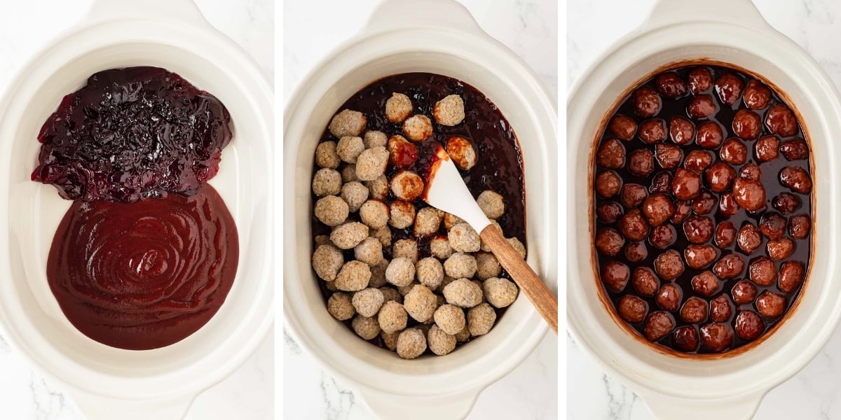 adding bbq sauce and grape jelly to slow cooker