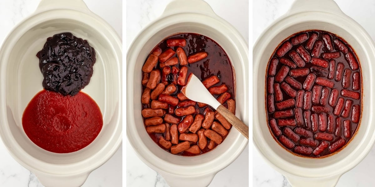 coctail sausages simmering in a crock pot