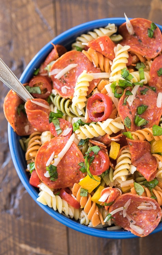 Pepperoni Pasta Salad Recipe | Tri-Color Rotini Pasta Salad