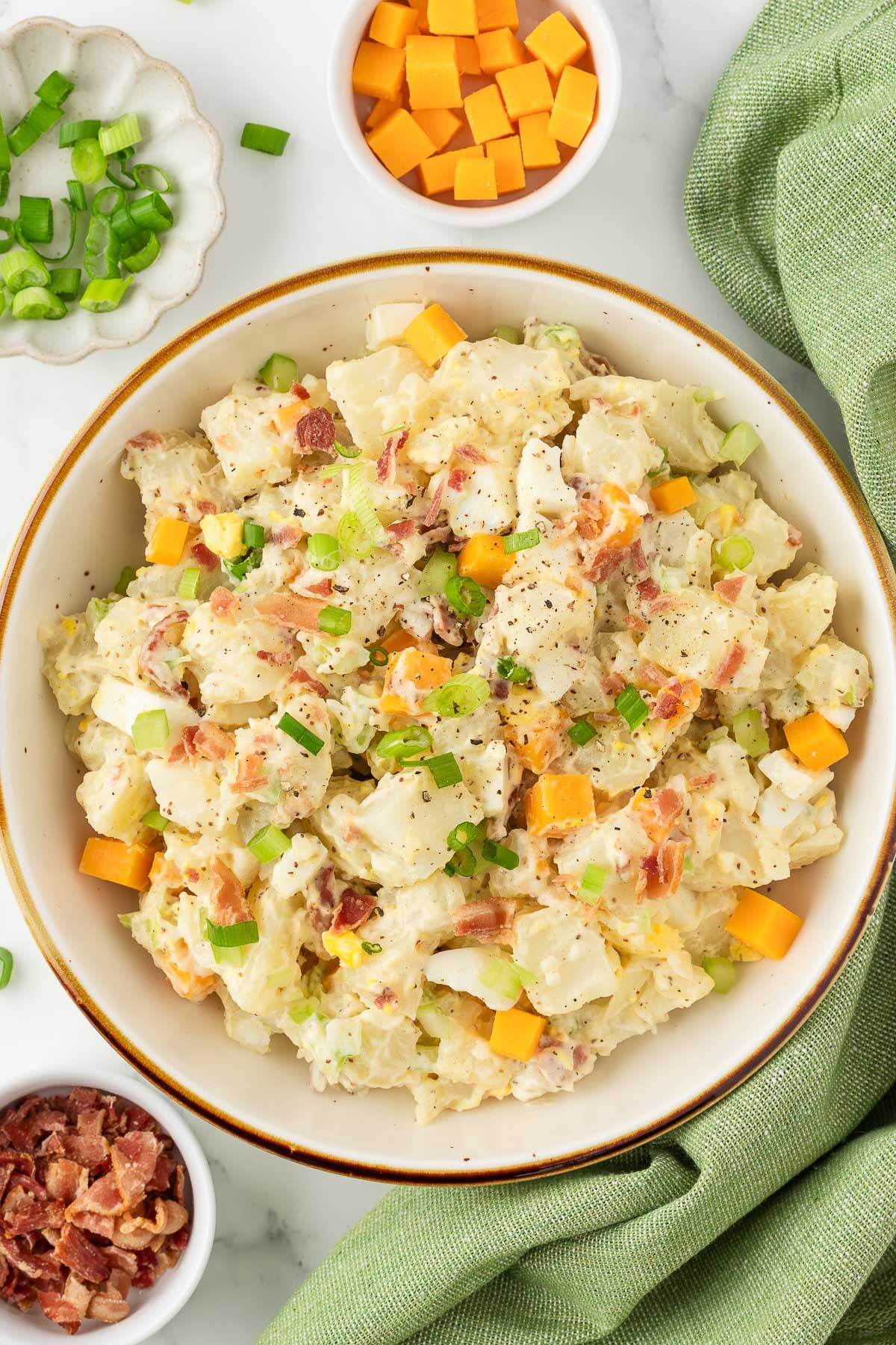 Potato Salad Garnished with Fresh Chives and Green Onions
