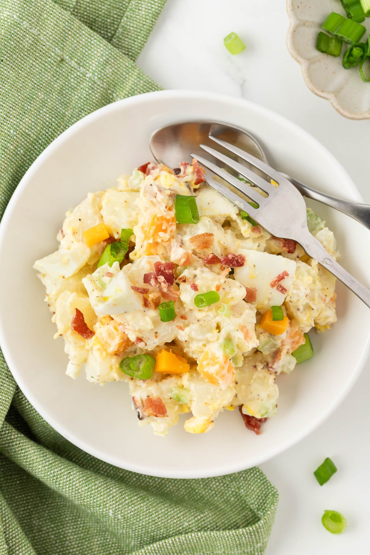 single serving plate of creamy potluck side dish