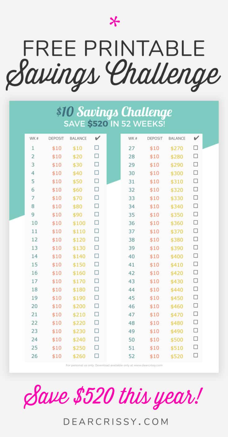 Savings Challenge Printable