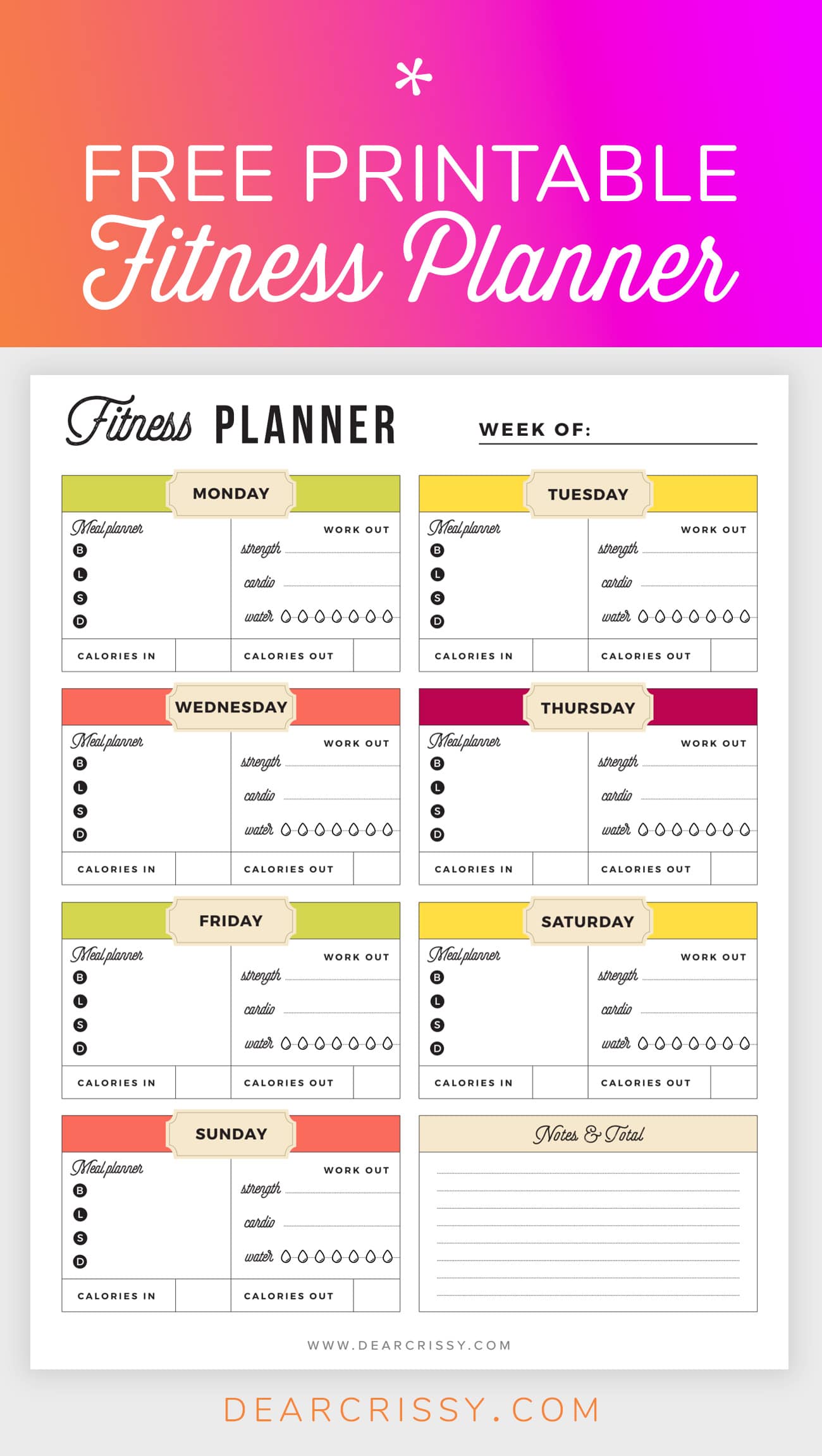 Free Printable Fitness Planner Meal and Fitness Tracker, Start Today!