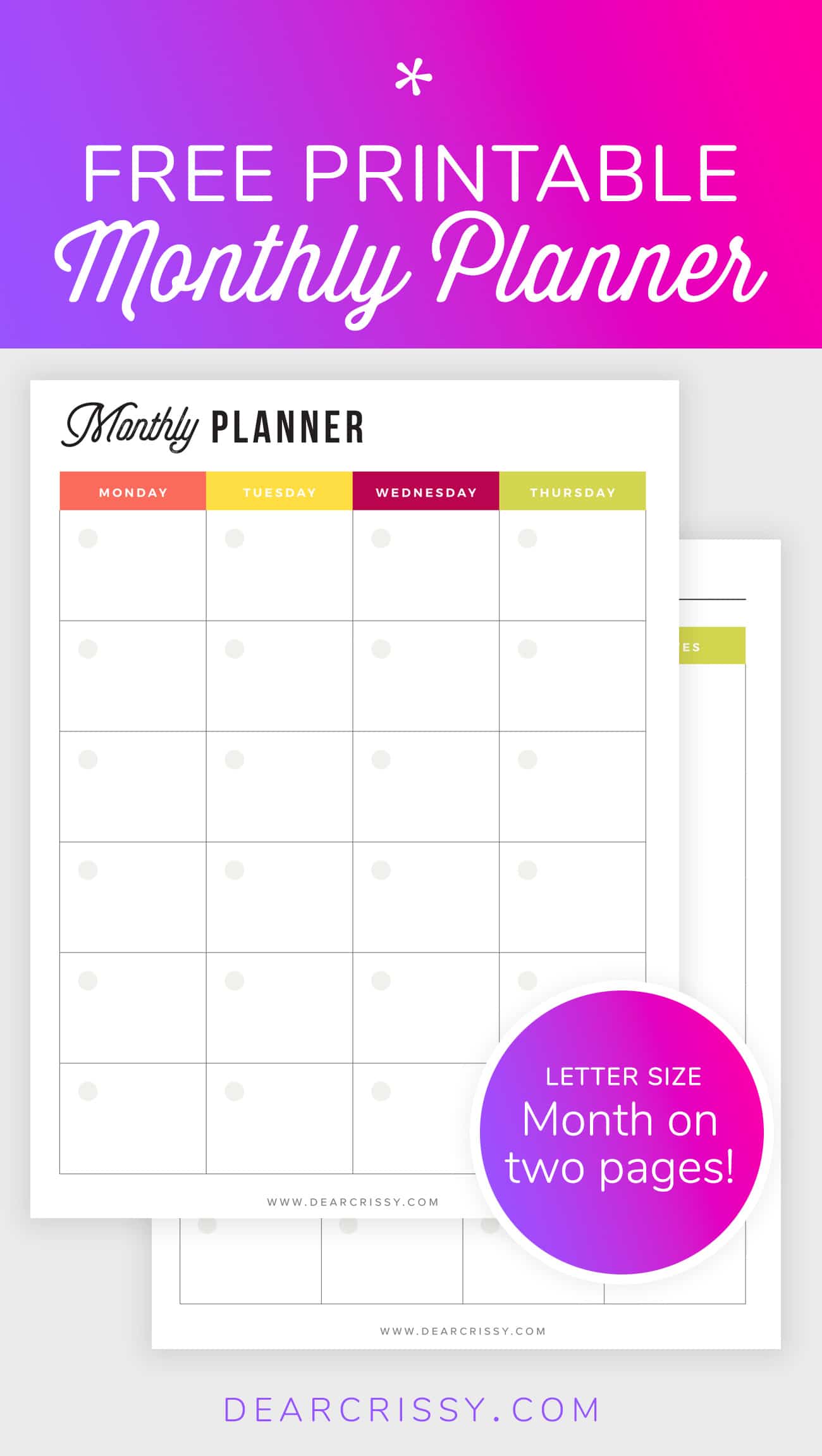 free printable monthly planner mo2p letter size planner freebie