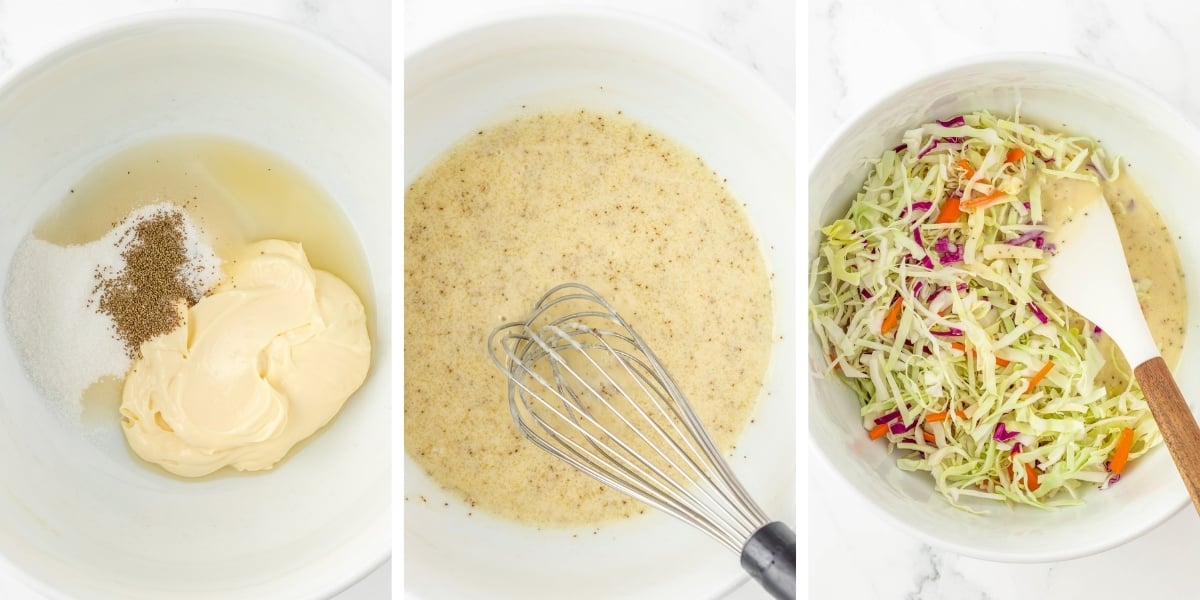 sweet coleslaw recipe in a mixing bowl