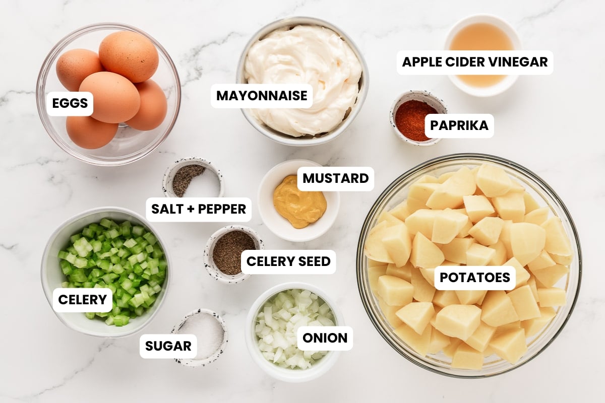 ingredients for potato salad with egg