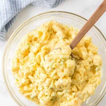 Homemade creamy potato salad served cold for a summer picnic