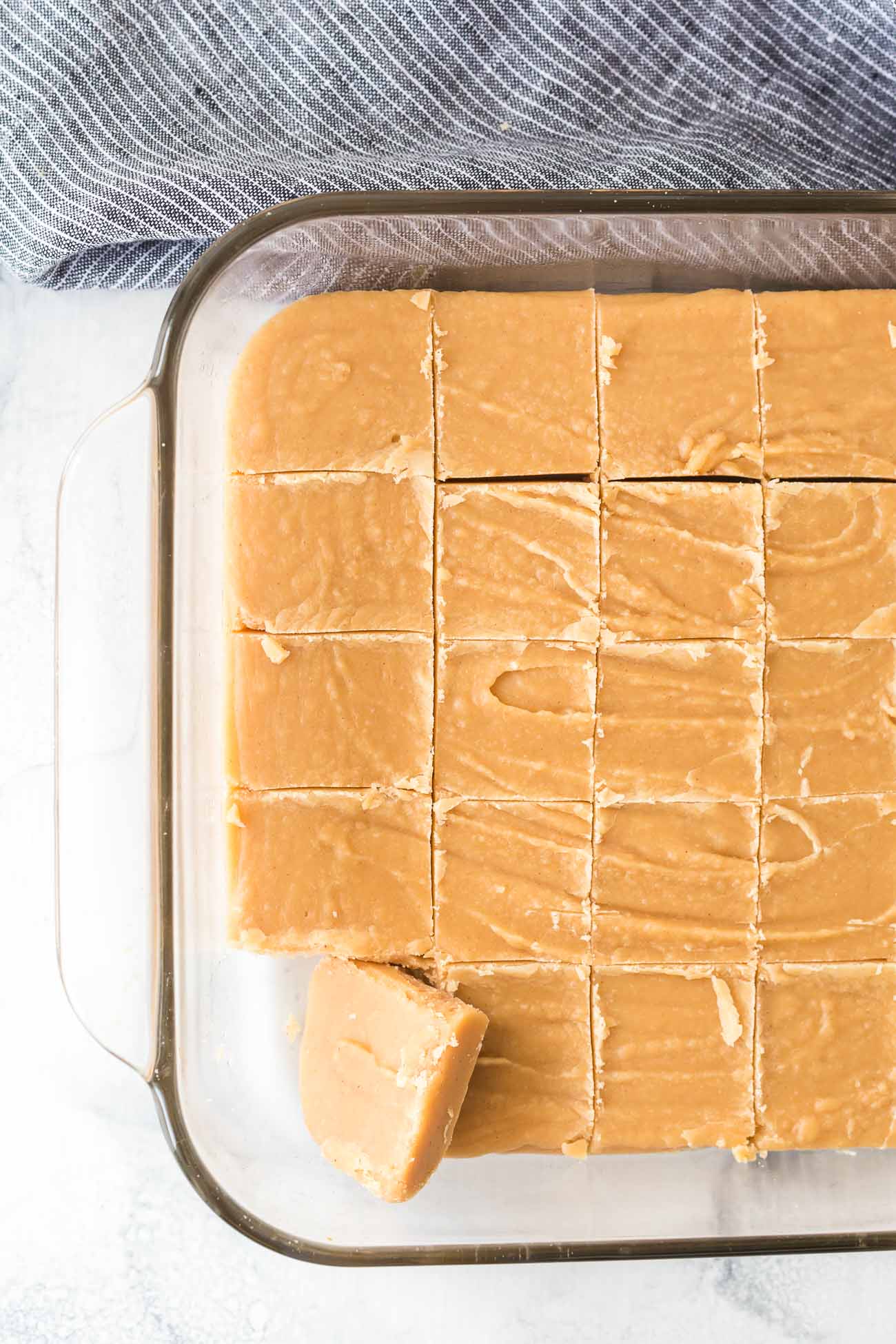 sliced old fashioned fudge in a dish