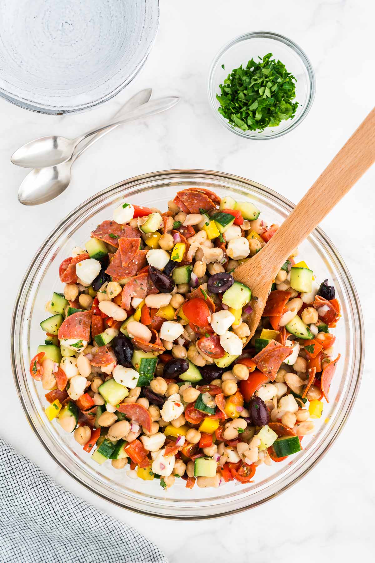 Italian dense bean salad in a bowl