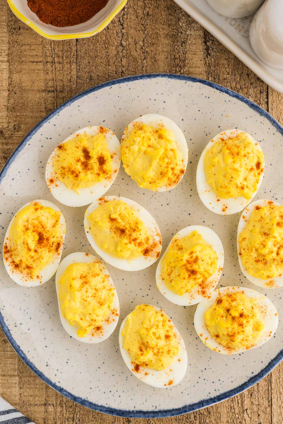 million dollar deviled eggs on a plate
