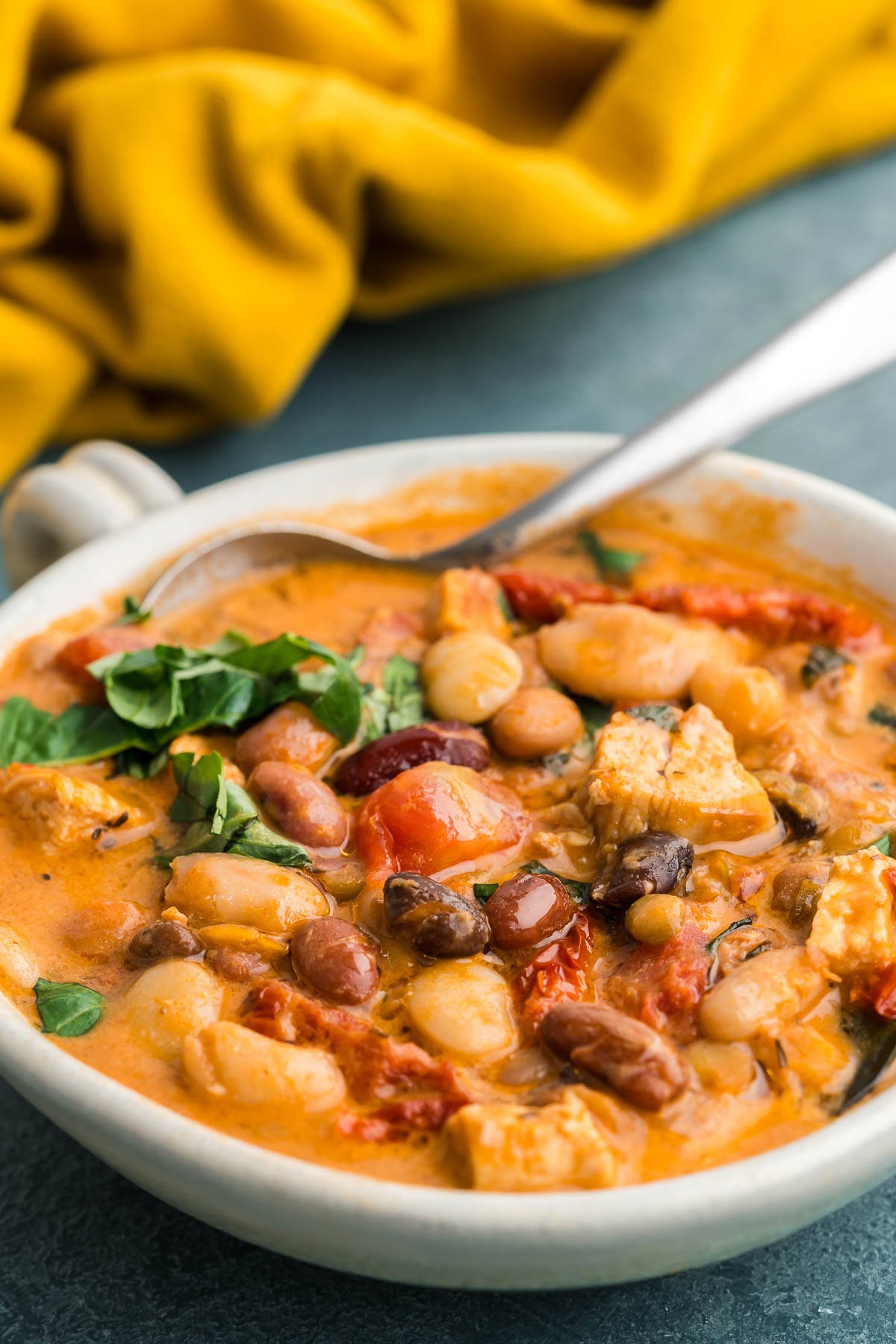 close up shot of beans in soup