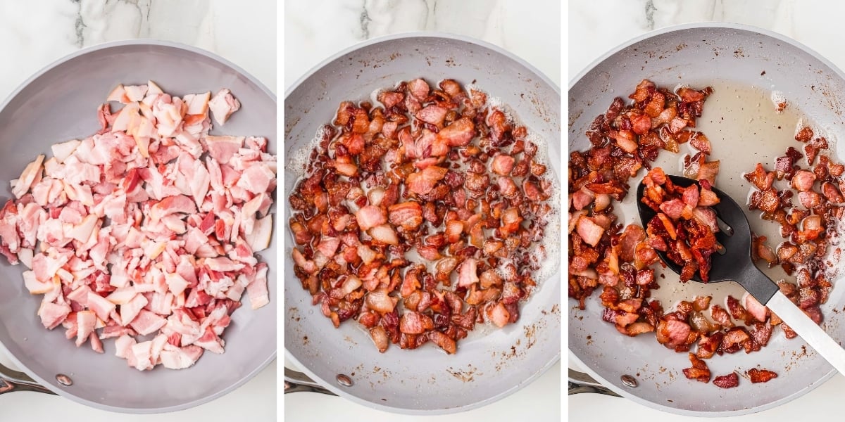 frying crispy bacon in a skillet