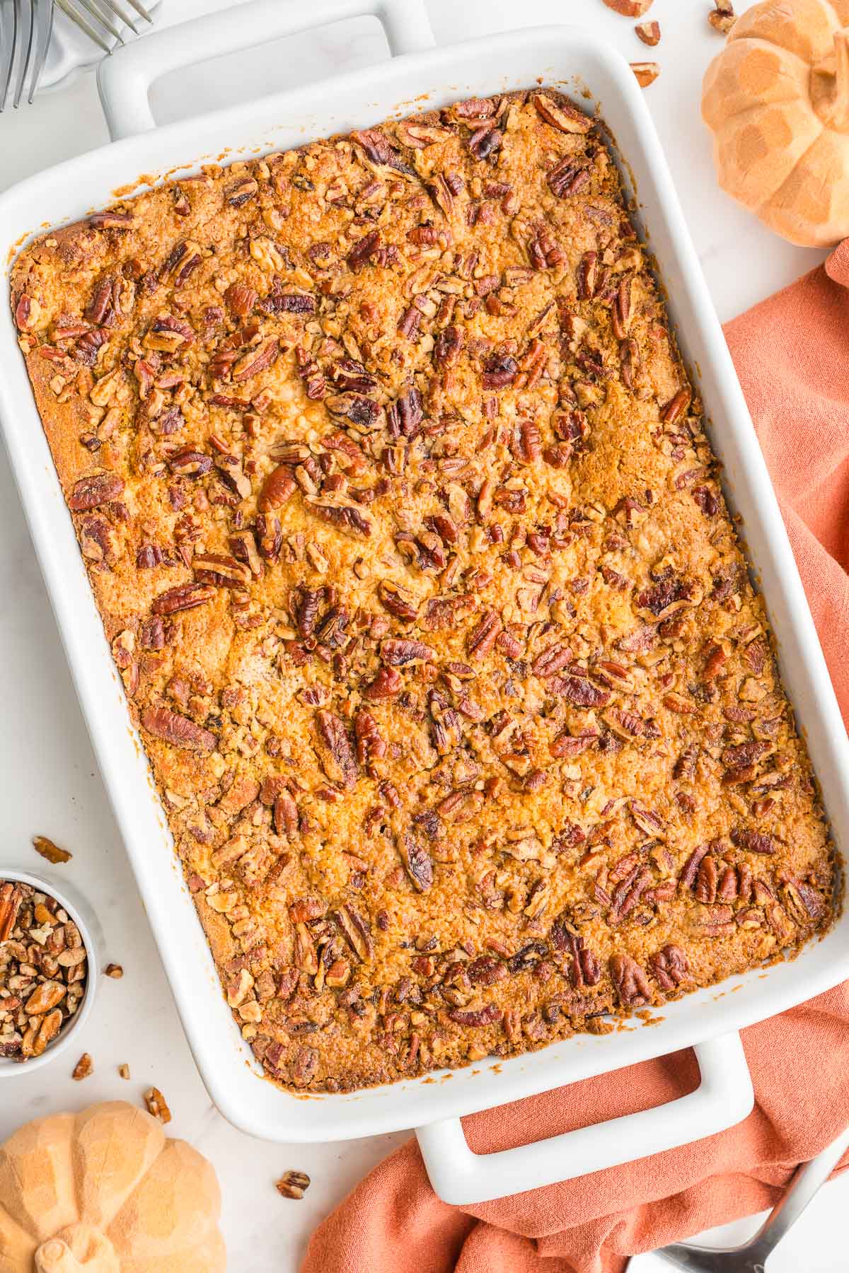 overhead shot of thanksgiving dump dessert