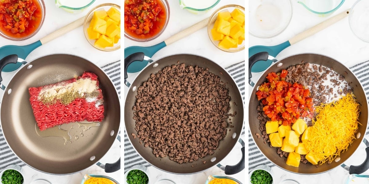preparing an easy ground beef skillet dinner