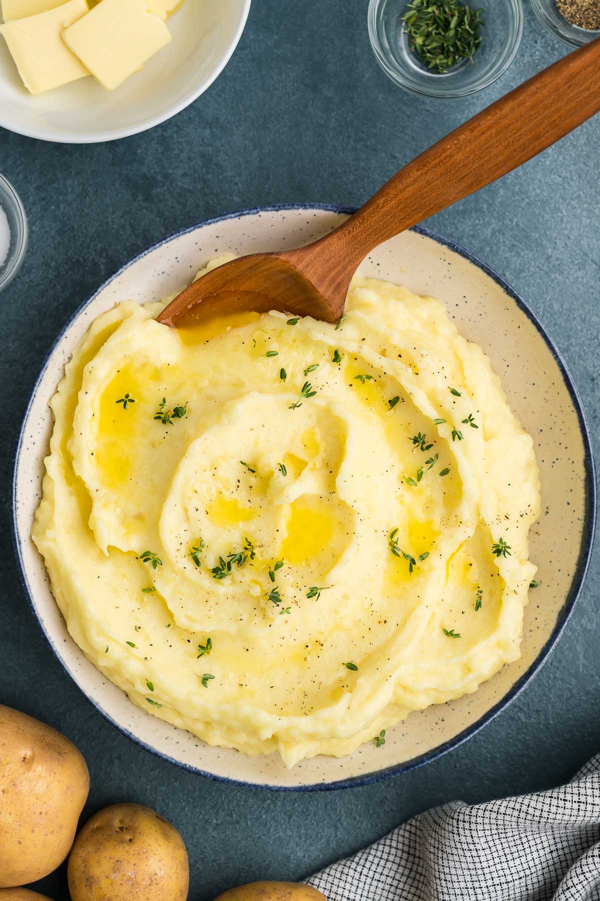 creamy buttery yukon gold mashed potatoes in a bowl