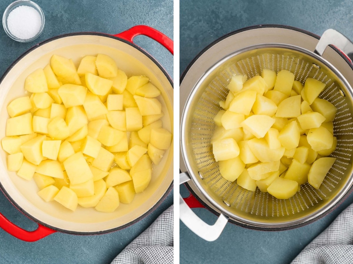 boiling and draining potatoes
