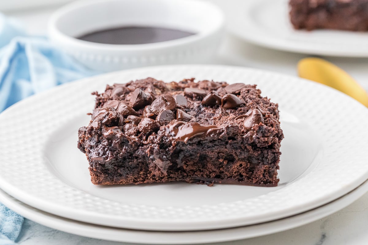 close-up of soft chocolate cake with melted chips