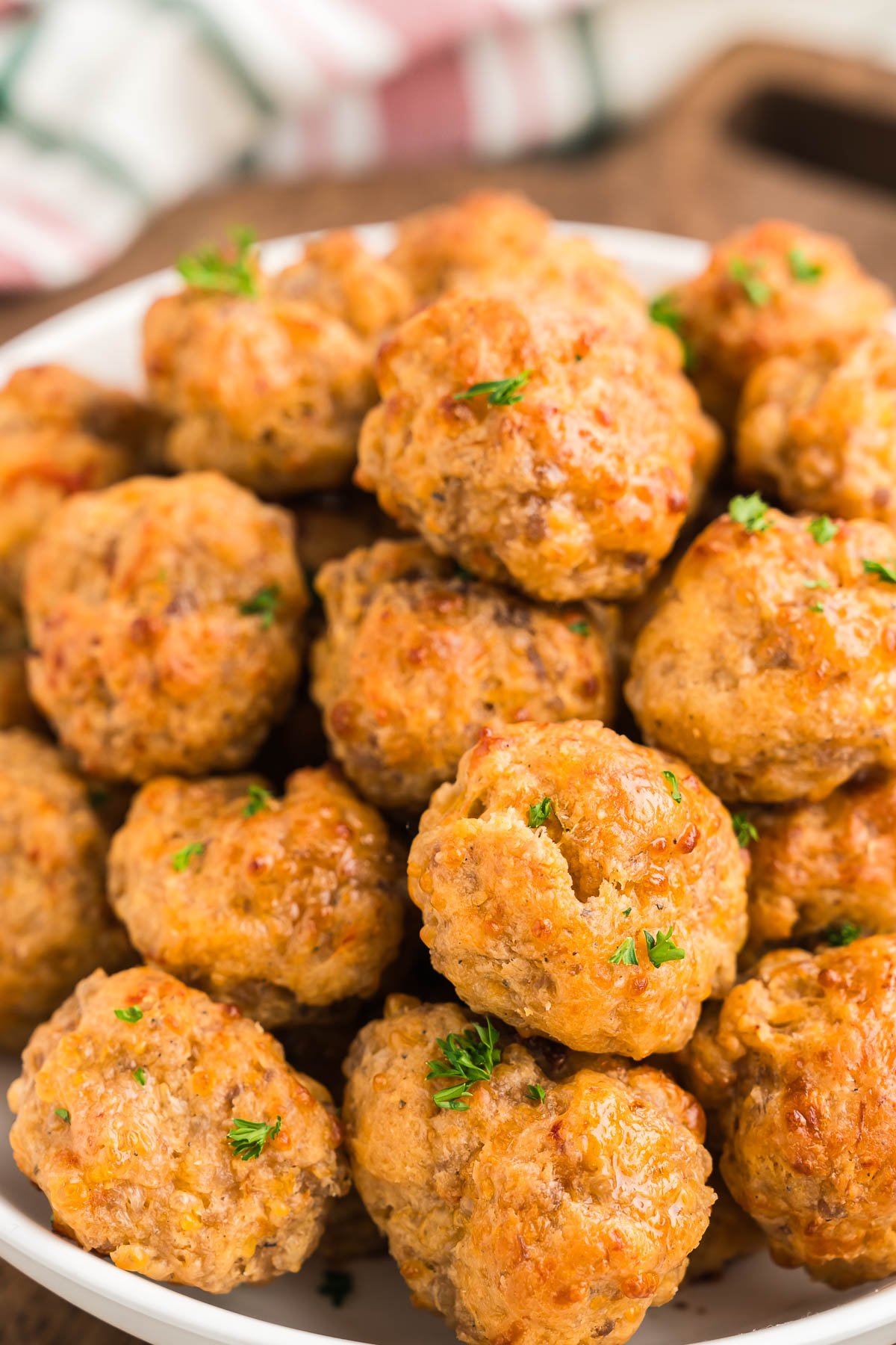 close up photo of easy rotel cream cheese sausage balls recipe
