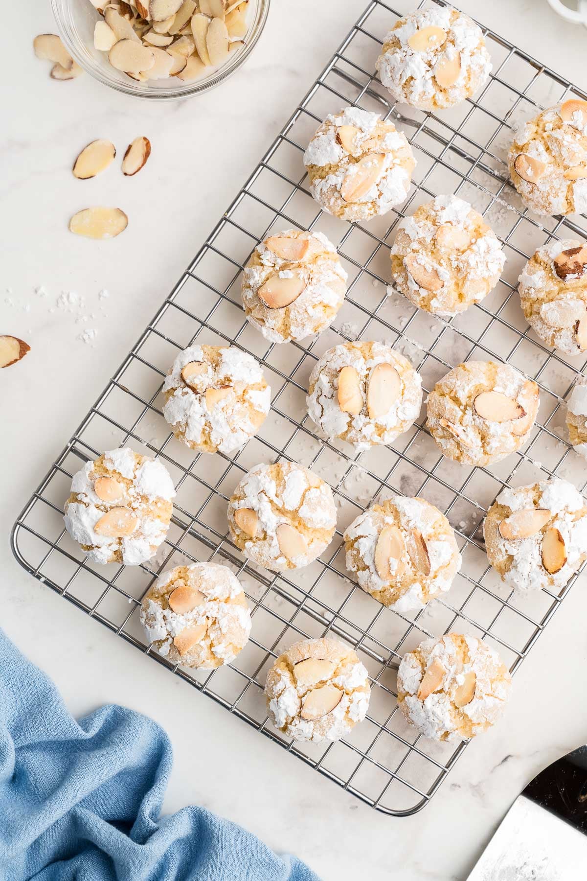 chewy almond paste cookies on a cooling rack