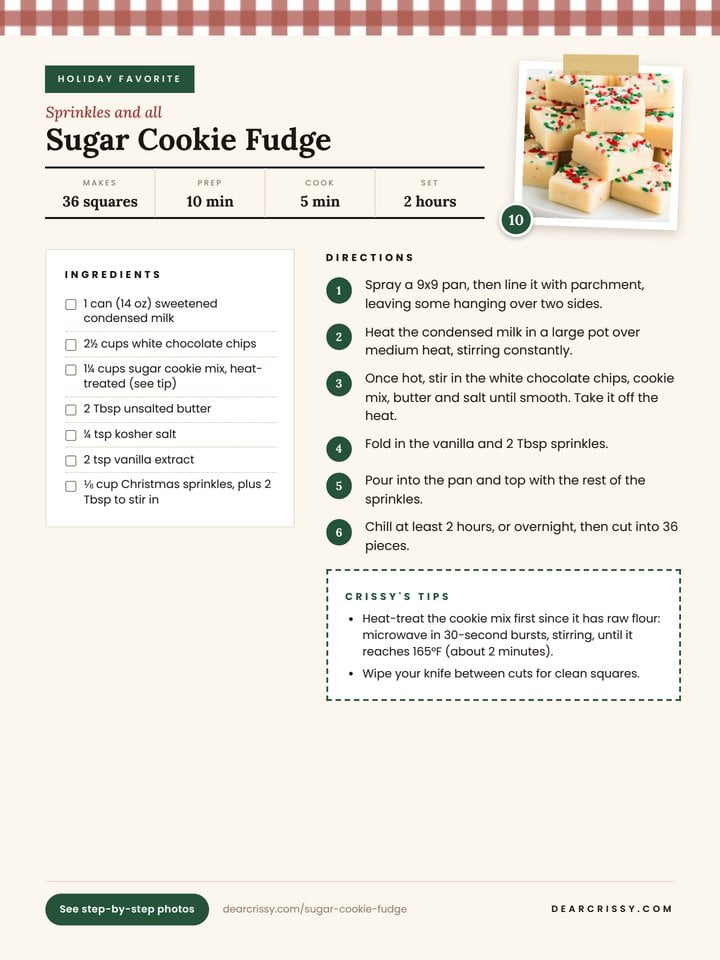Sugar Cookie Fudge recipe page from the free cookbook.
